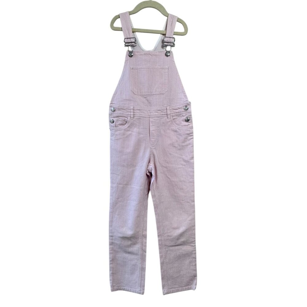 BONPOINT Pale Pink Stripe Overalls Girls 8 Stretch Cotton Bib Dungarees Classic - Picture 1 of 9